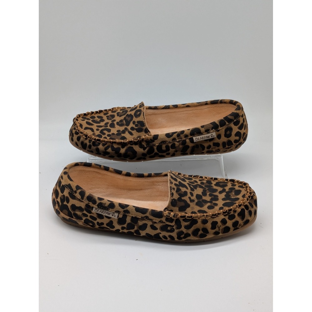 Bearpaw Women's Leopard Print Moccasin Slippers Size 10 Wide Faux Suede Cozy